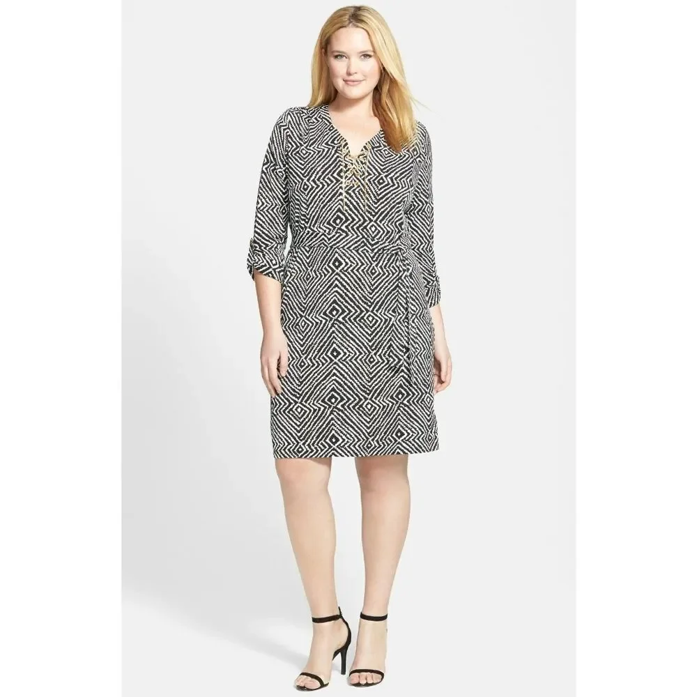 New! MICHAEL KORS Women's Plus Size Chain Lace-up Plus Size Jersey Dress Size 0X
